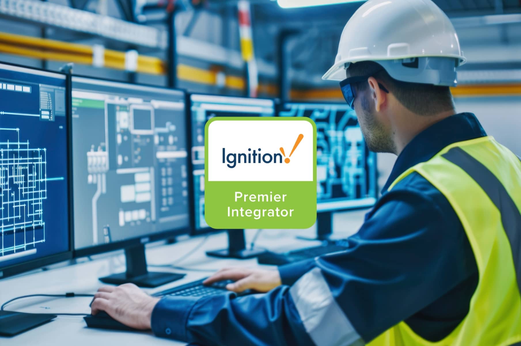 Techniciens utilisant une solution de pilotage et de supervision dans un environnement industriel avec le pictogramme Ignition certifié Premier pour la certification OperaMetrix